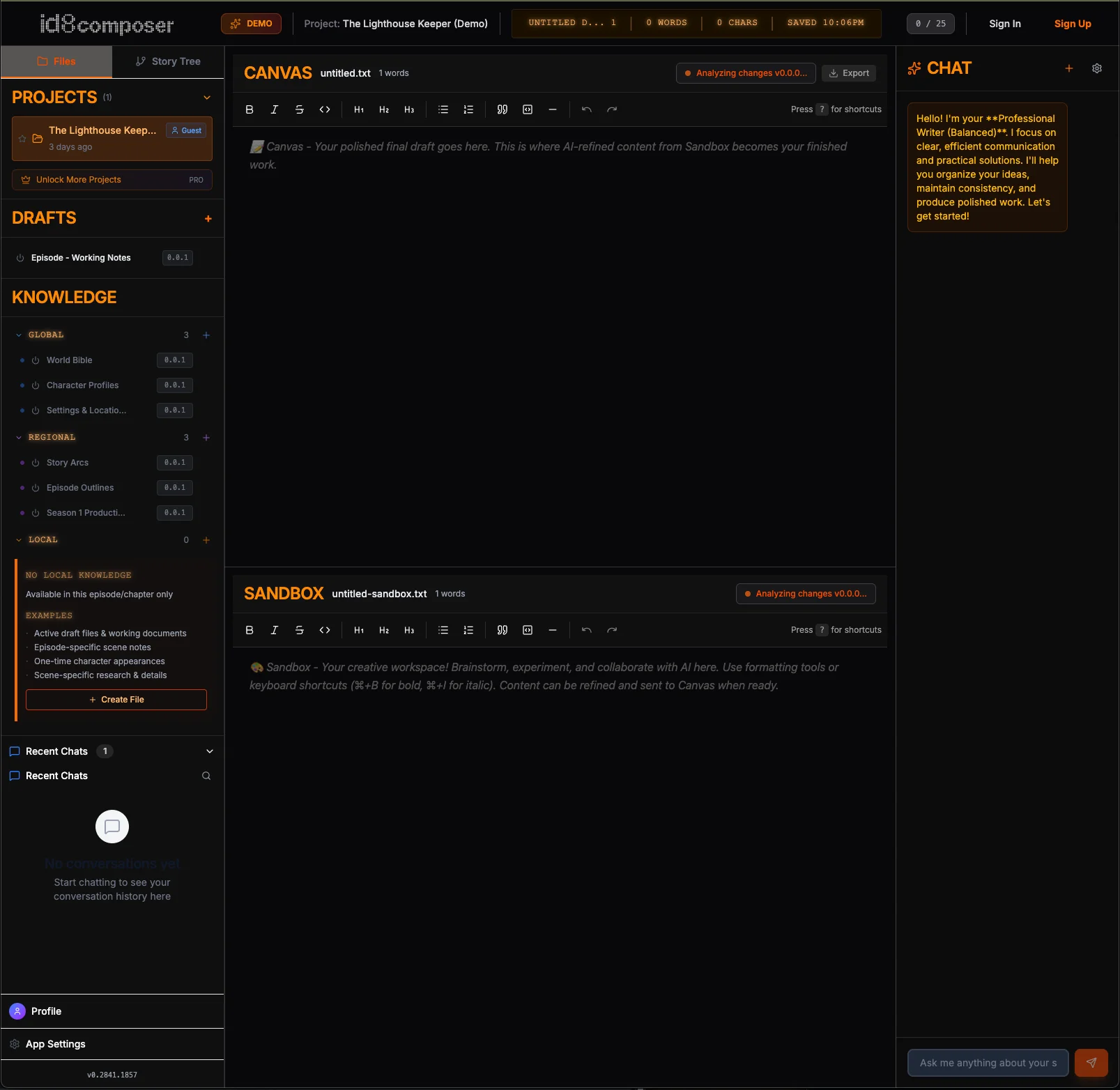 id8Composer - AI Writing Partner with Knowledge Base, Canvas, and Sandbox